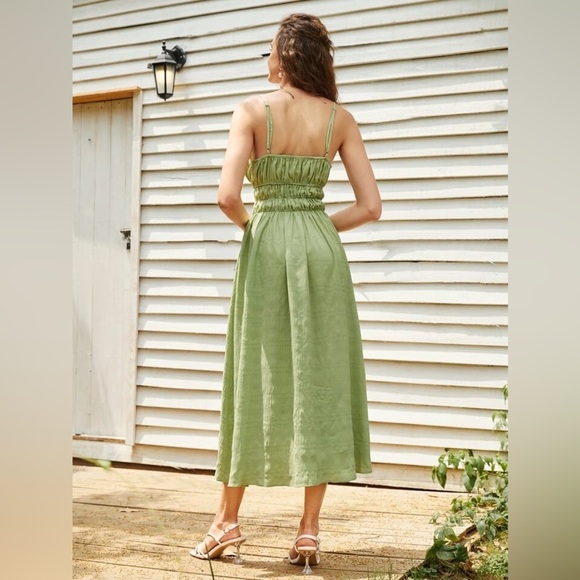 Shein tie front shirred waist cami dress - Picture 2 of 8